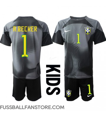 Brasilien Alisson Becker #1 Torwart Replik Heimtrikot Kinder WM 2022 Kurzarm (+ Kurze Hosen)